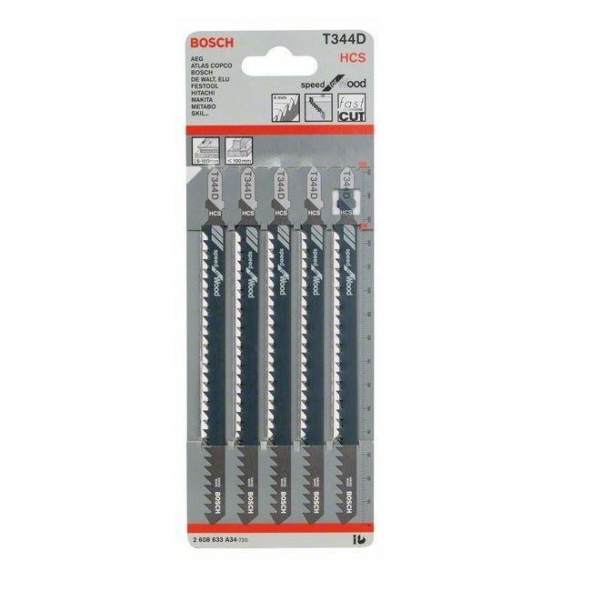 Bosch Jigsaw Blade T344D Speed Cut Timber 5pk