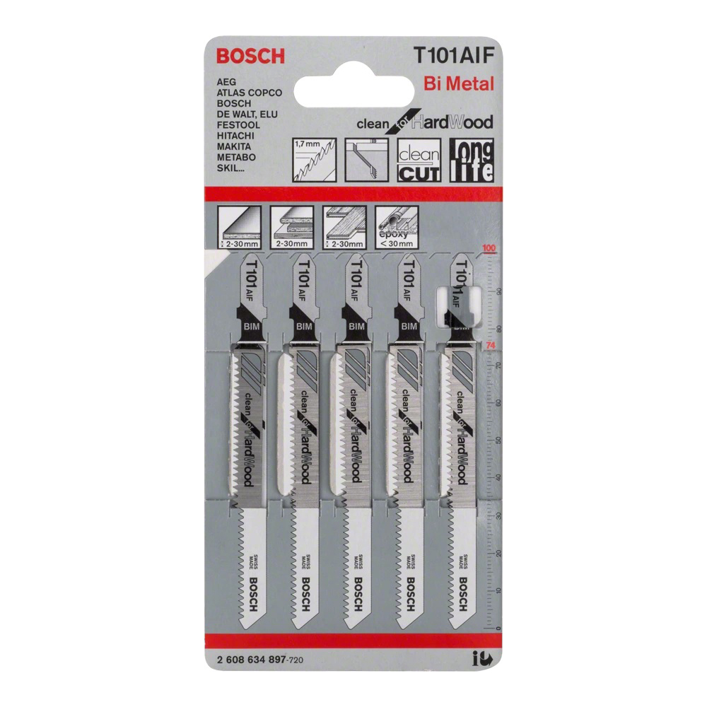 Bosch Jigsaw Blade T101AOF Curved Cut Hardwood 5pk