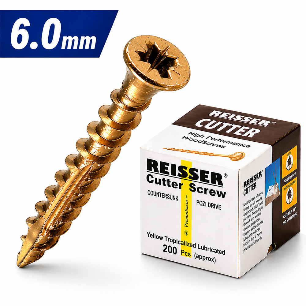 6.0mm Reisser R2 Cutter Countersunk Pozi Woodscrew